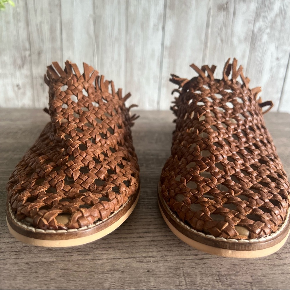 Free People Brown Leather Braided Woven Mules 7 - Picture 2 of 6